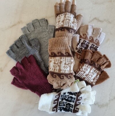 Alpaca Open-Finger-Tip Gloves - hand knitted in Peru. Super soft and hard wearing.  