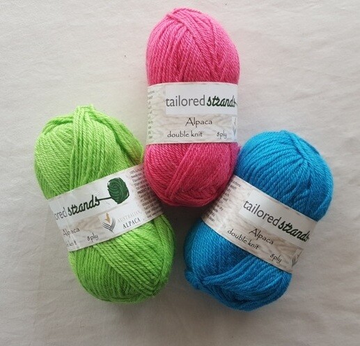 8ply Tailored Strands 100% Australian Alpaca bright colours in 50g balls AU$14.95 each - cyclamen/hot pink & horizon blue