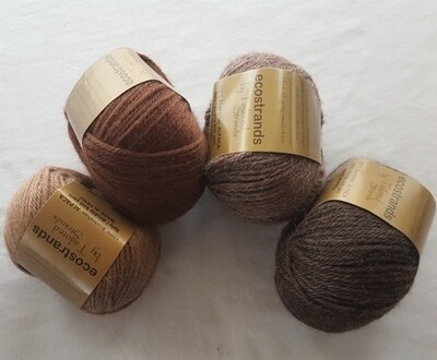 SPECIAL 8ply 100% Australian Alpaca SPECIAL 8ply 100% Australian Alpaca "ecostrands"naturals, 4 of 10 colors 50g balls $13.95ea bulk discounts apply too -L-R, cashew, redwood, henna rose, mocha brown. (Cashew sold out !!)