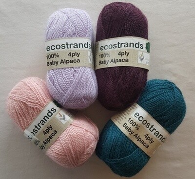 4ply 50grams 100% Australian Alpaca "ecostrands" another 4 of 8 ball colors  AU$16 each - dusty pink, wisteria, bilberry, teal.