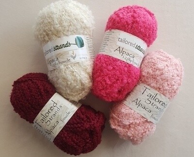 Boucle 12ply Boucle 12ply "roses". Minimum 20% discount for 50grams 100% Australian alpaca yarn- claret, ivory, cyclamen pink, dusty pink. Ideal for jumpers, jackets, rugs, blanketing. Not $16 but only...
