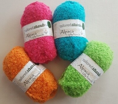 SUPER Alpaca SUPER Alpaca "Hot Stuff" SALE -Super Soft 12ply BOUCLE 25%-42% OFF!! 50grams 100% Australian alpaca boucle yarn by Tailored Strands - mango, cyclamen pink, aqua, apple green. Not $17.95 but ...