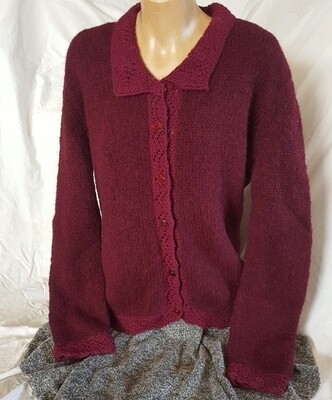 Ladies Lace Collar Brushed Cardi, Burgundy color.   End of Winter Special, normally $395.00