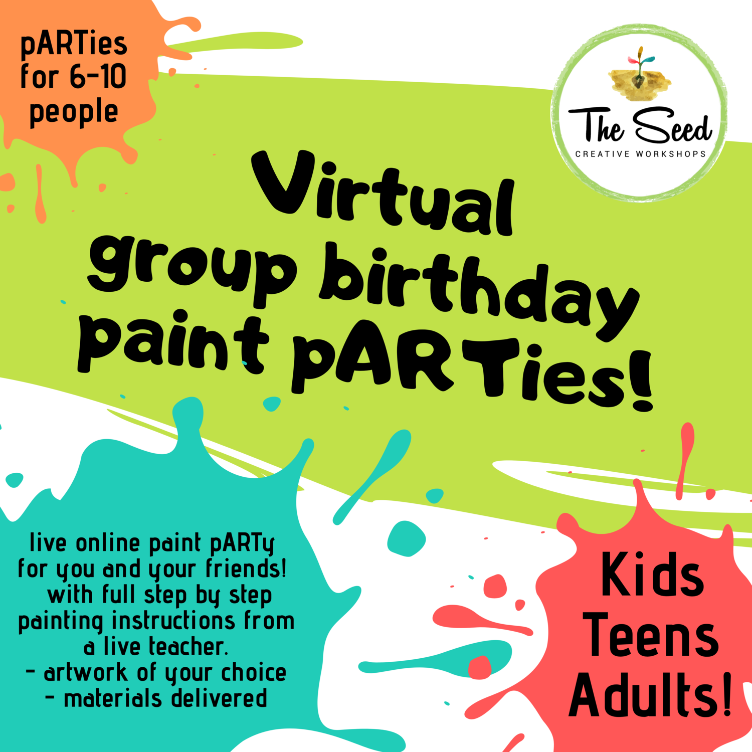 Virtual private paint pARTy! 6 people party pack