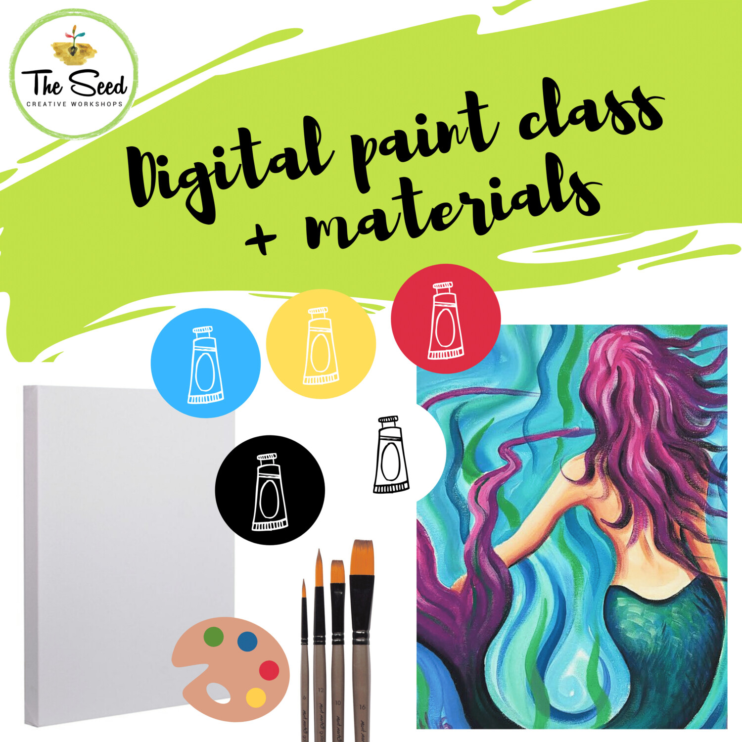 Mermaid Digital painting class - Materials + video + written instructions!