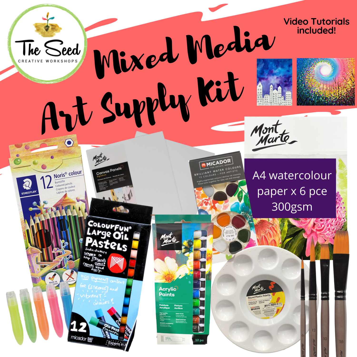 Mixed Media Art Supply Kit & Instructional Lessons!