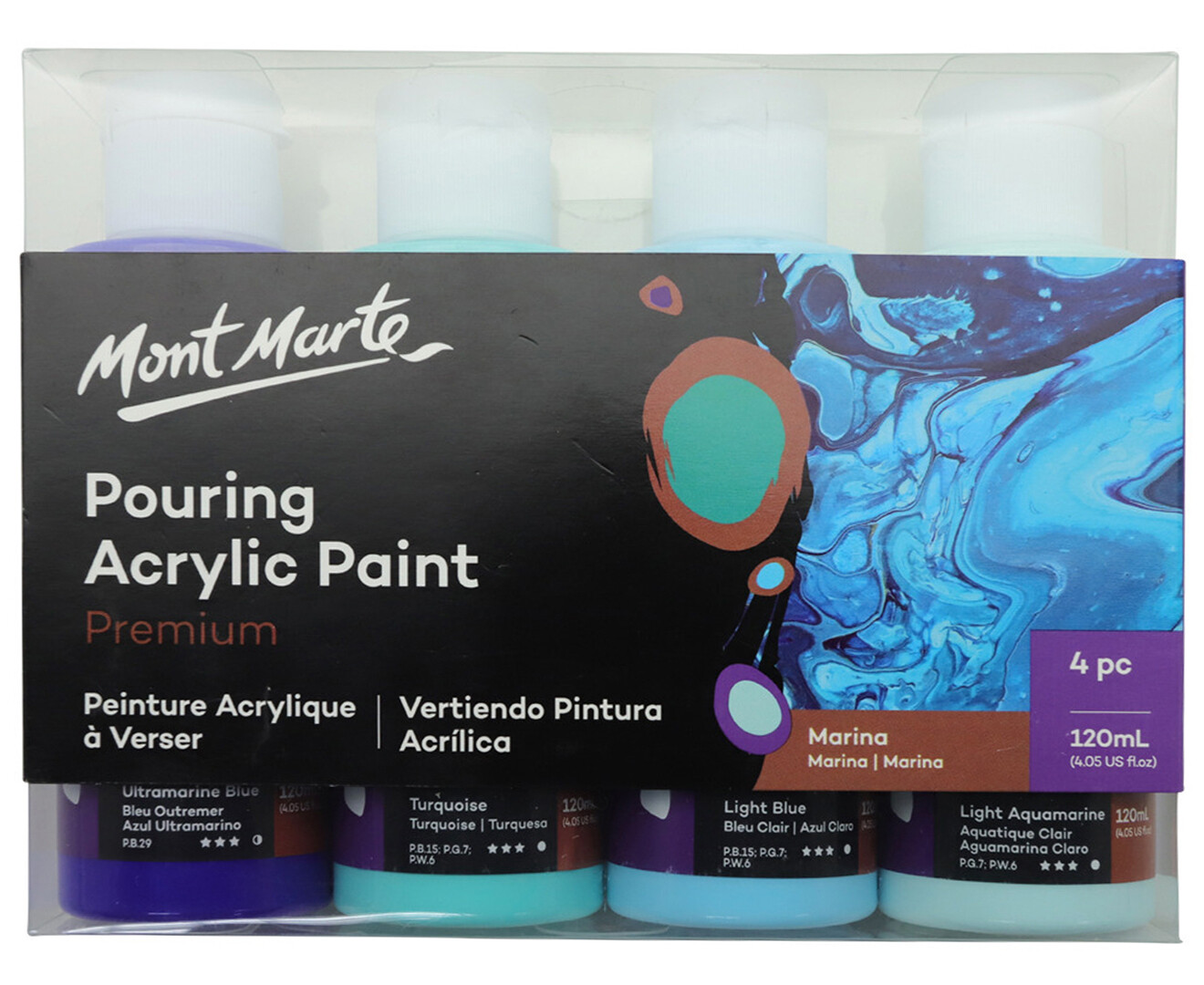 4pc Mont Marte Acrylic Pouring Paint set 120ml