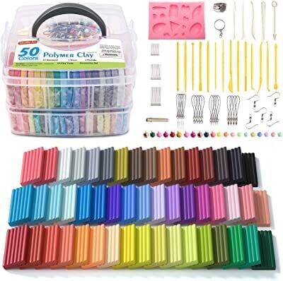Polymer Clay Oven Bake 50 Colours Craft Moulding Block Tool Kit