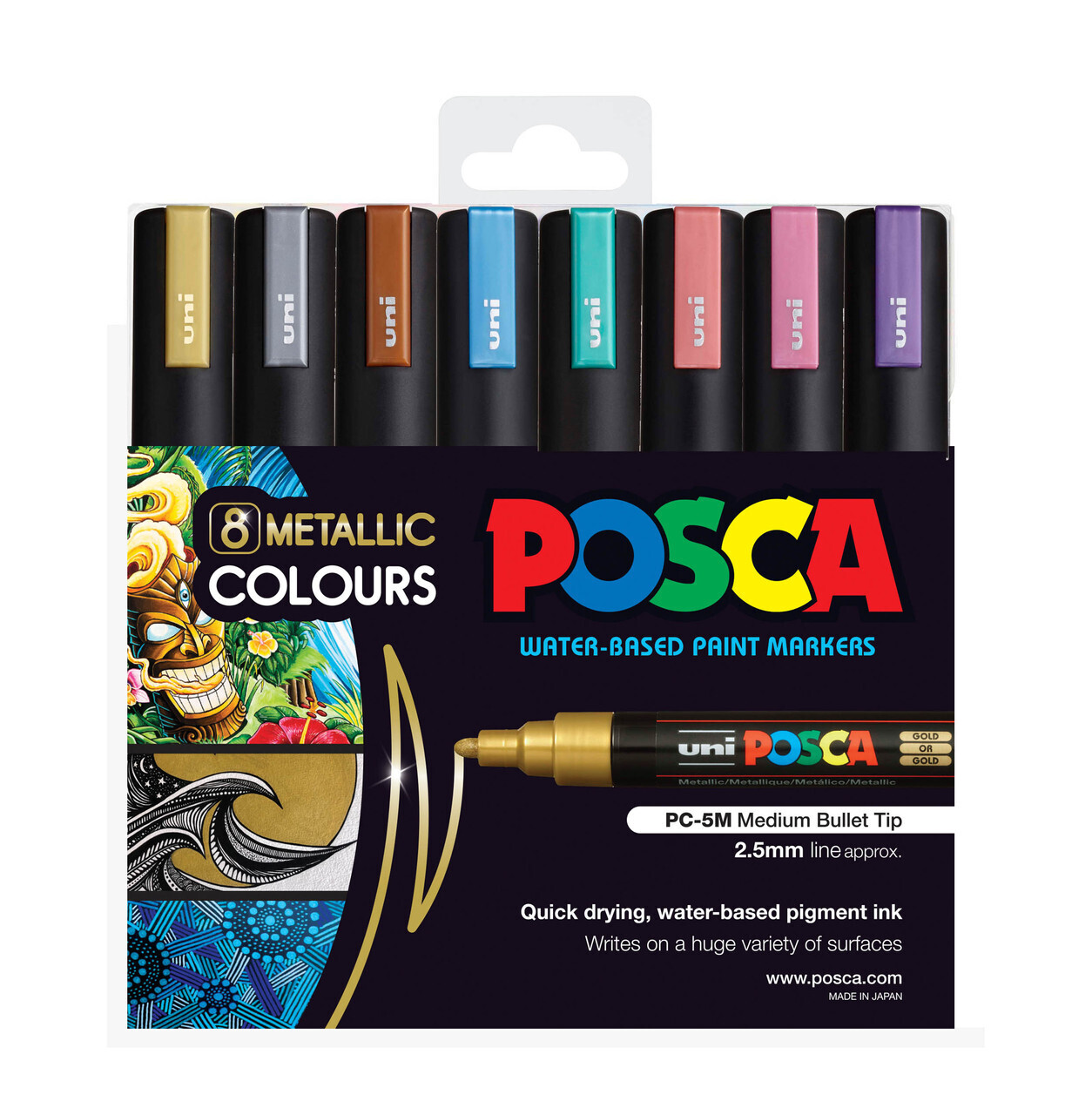 Uniball POSCA PC-5M (PC5M8M) 8 Metallic Colour Pack Kit Set