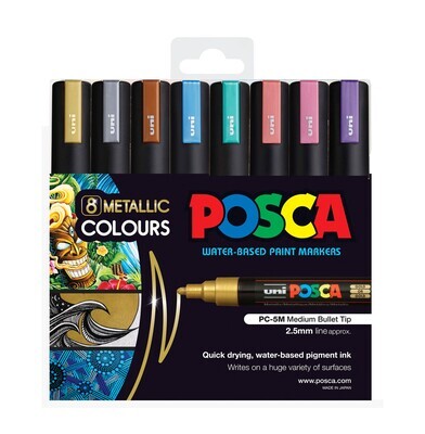 Uniball POSCA PC-5M (PC5M8M) 8 Metallic Colour Pack Kit Set