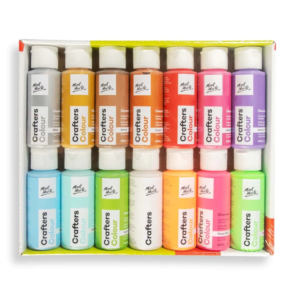 Crafters Colour Metallic &amp; Fluoro Discovery Paint Set 14pc x 60ml