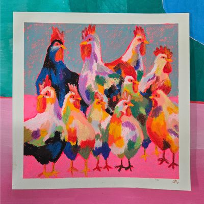 Rainbow Chooks! Oil Pastel Workshop, Sunday August 10th, 2-4pm