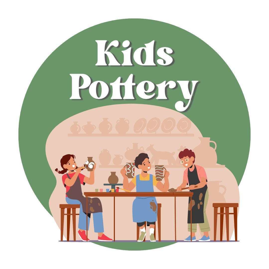 Kids Pottery Class 8+, Tuesdays 3:45-5pm.