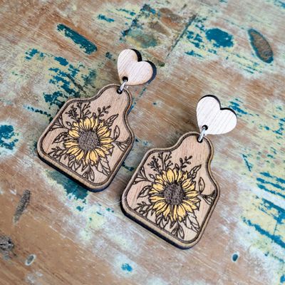 ANIMAL TAGS / CATTLE TAGS WOODEN EARRINGS | Dangles