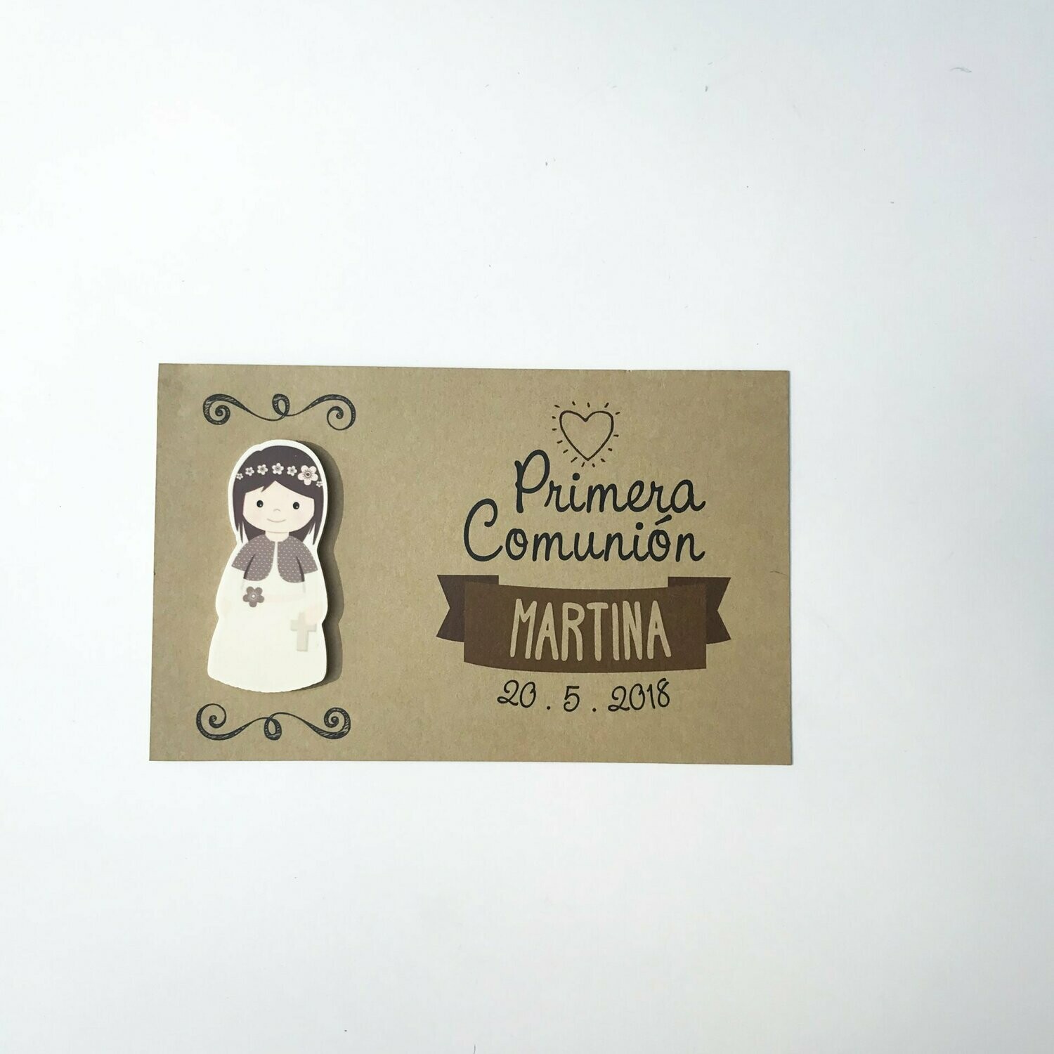 Recordatorio niña madera
