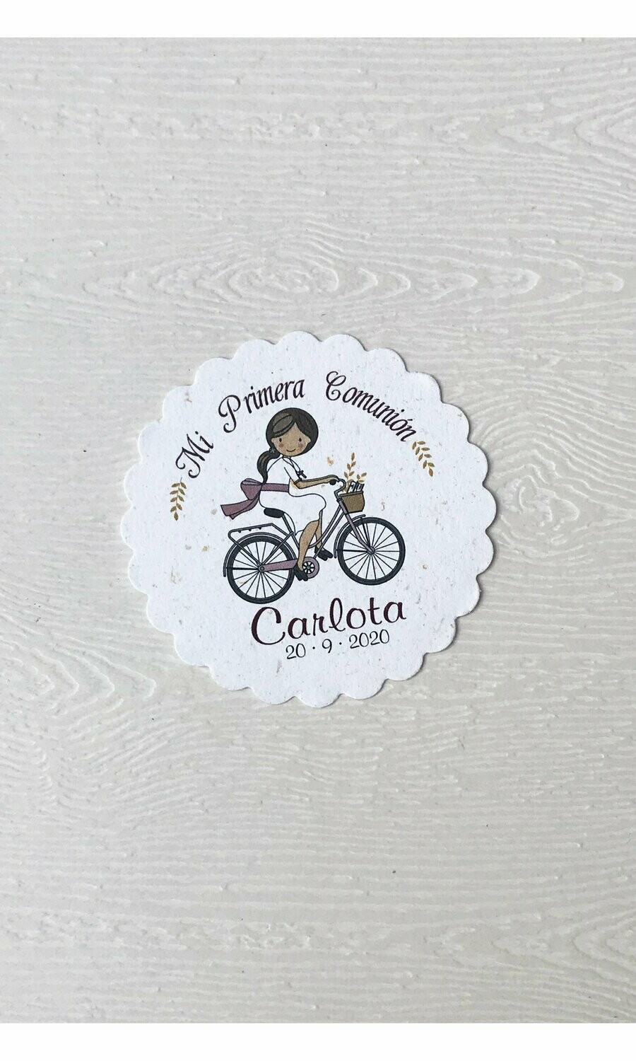 Tarjeta para detalles niña bibicleta