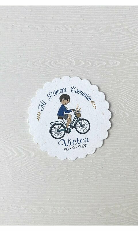 Tarjeta para detalles niño bibicleta