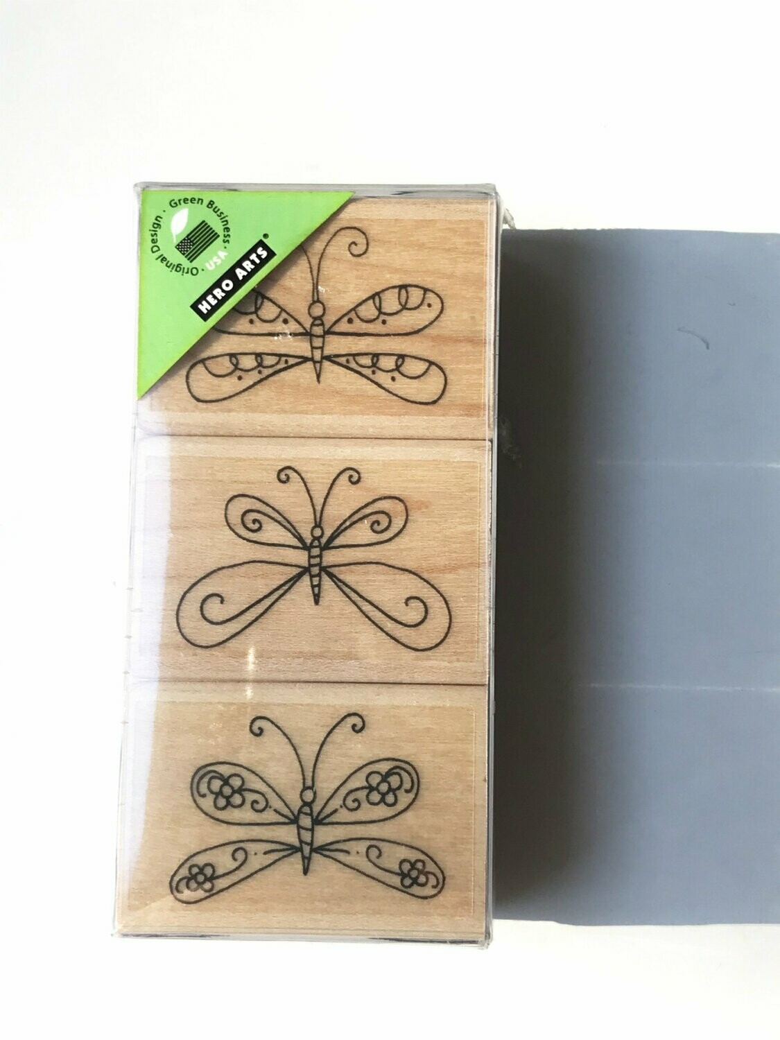 3 Sellos madera mariposas