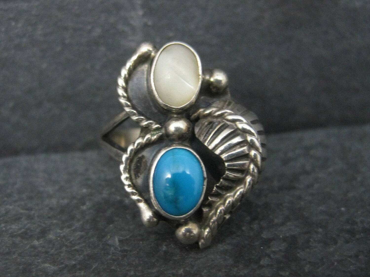 Vintage Southwestern Sterling Mother of Pearl Turquoise Ring Size 5 Pauline Dolly Foutz