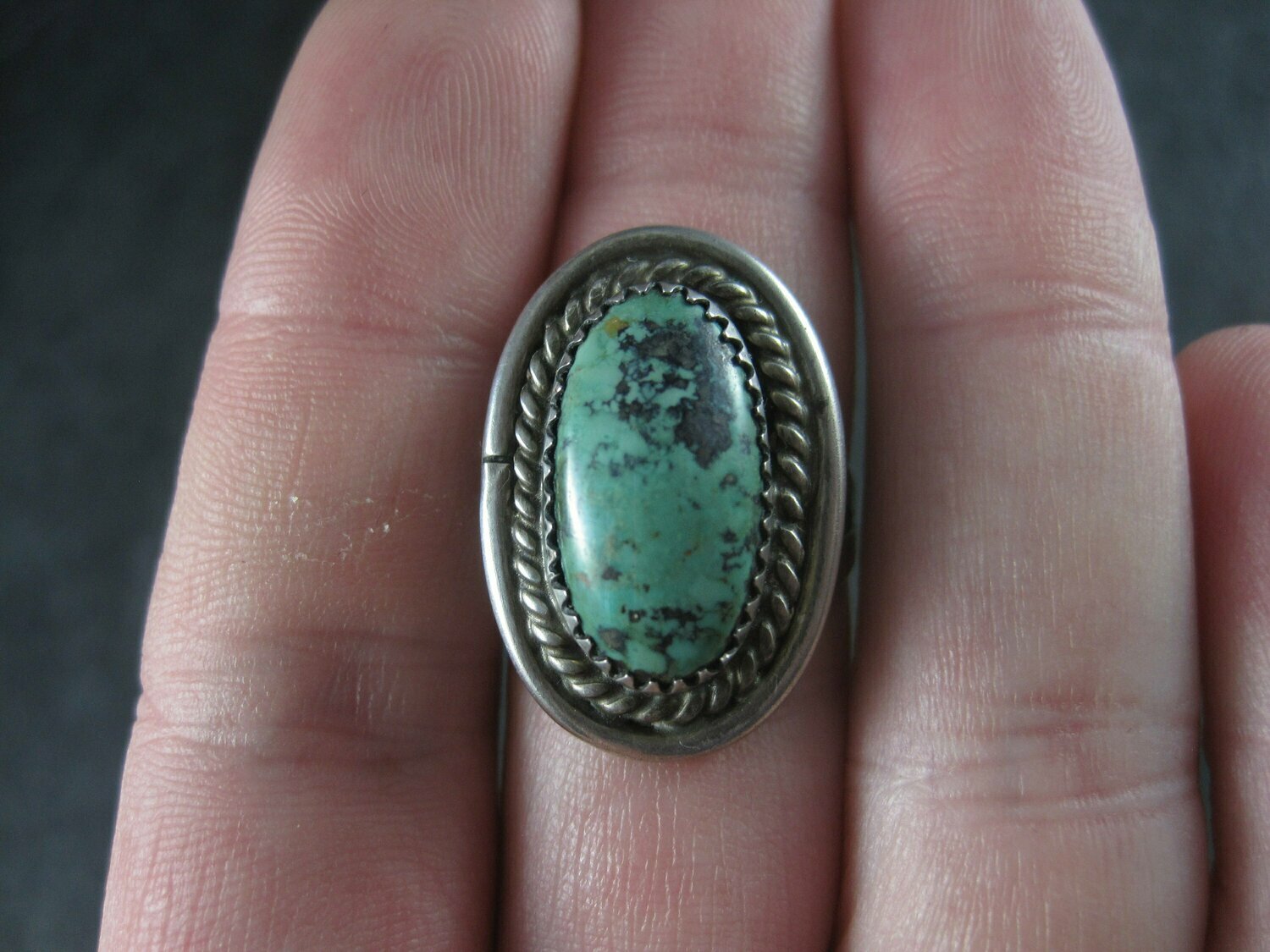 Vintage Sterling Navajo Green Turquoise Ring Size 6.5 Sarah Watson