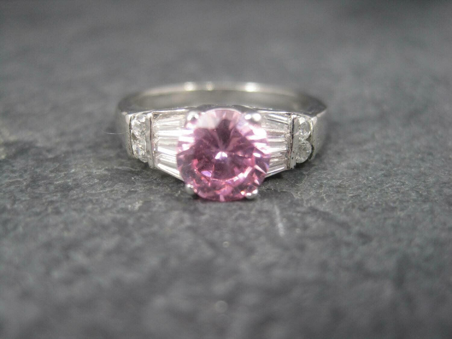 Sterling Silver Pink Sapphire White Zircon Ring Size 8