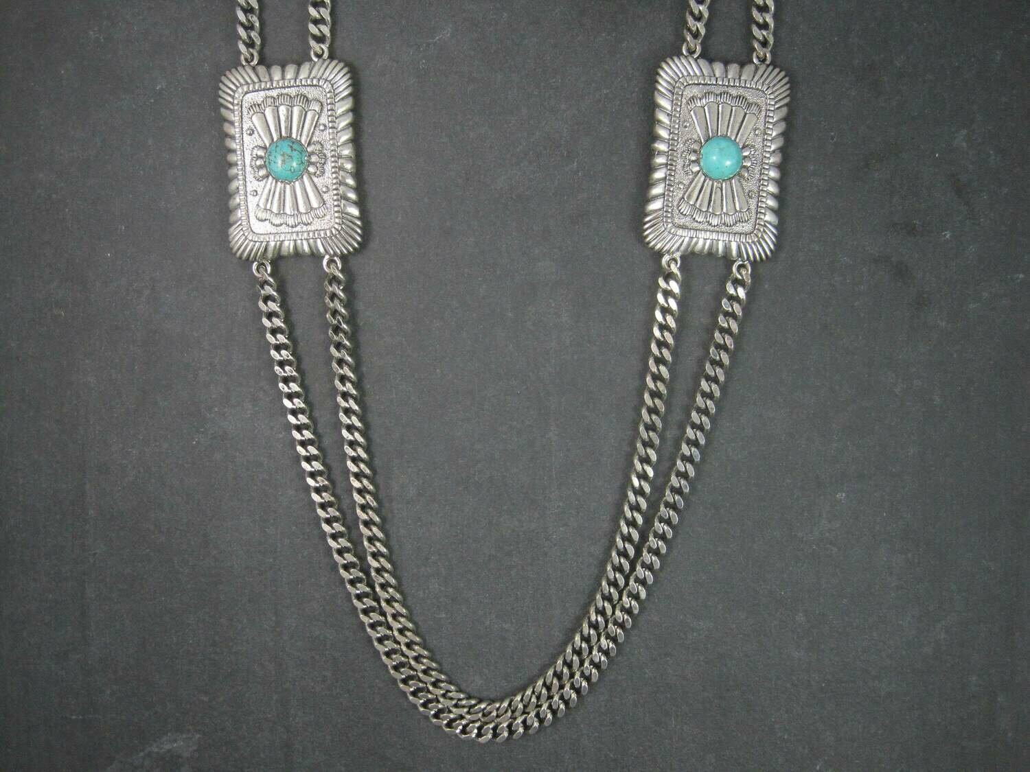 Heavy Southwestern Faux Turquoise Necklace 33 Inches