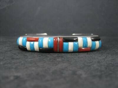 Huge Vintage Square Navajo Turquoise Coral Inlay Cuff Bracelet 6.75 Inches