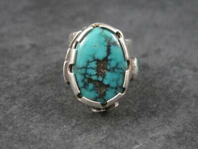 Huge Turquoise Ring Vintage Southwestern Tufa Cast Kewa Jewelry Size 6.5