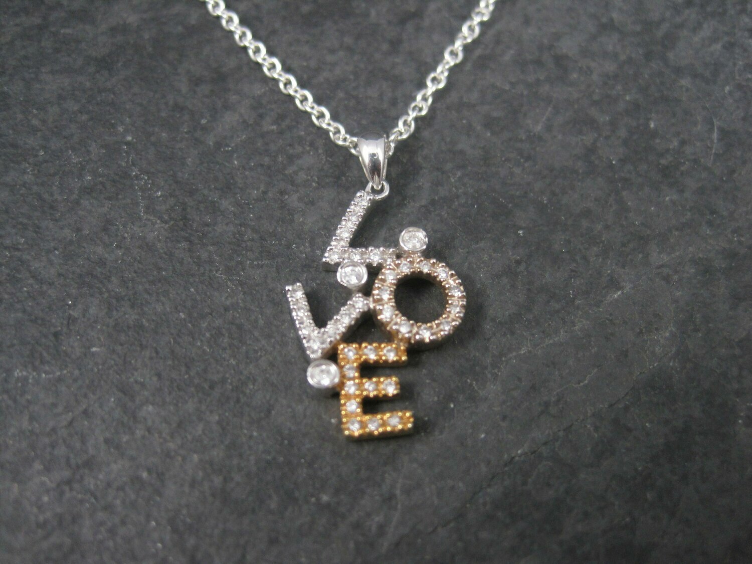 Vintage 14K Diamond Love Pendant Necklace