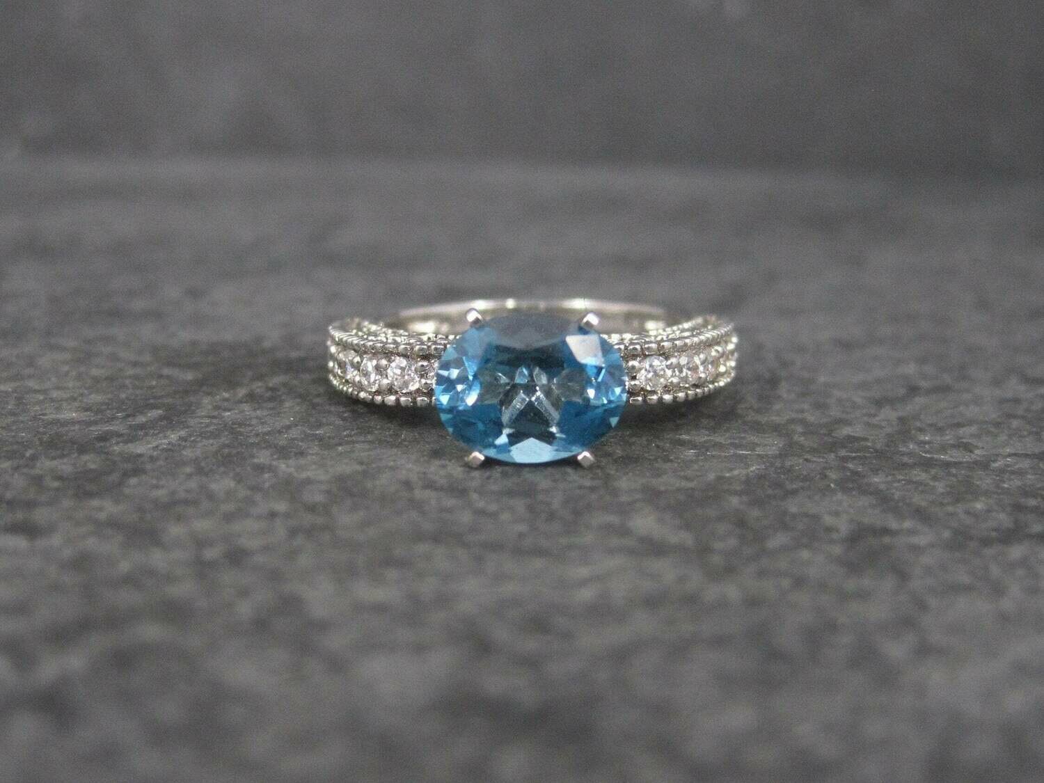 Oval Blue Topaz Engagement Ring Sz 8