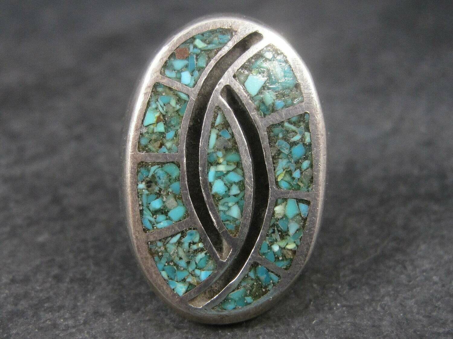 Vintage Southwestern Turquoise Chip Inlay Ring Size 9.5