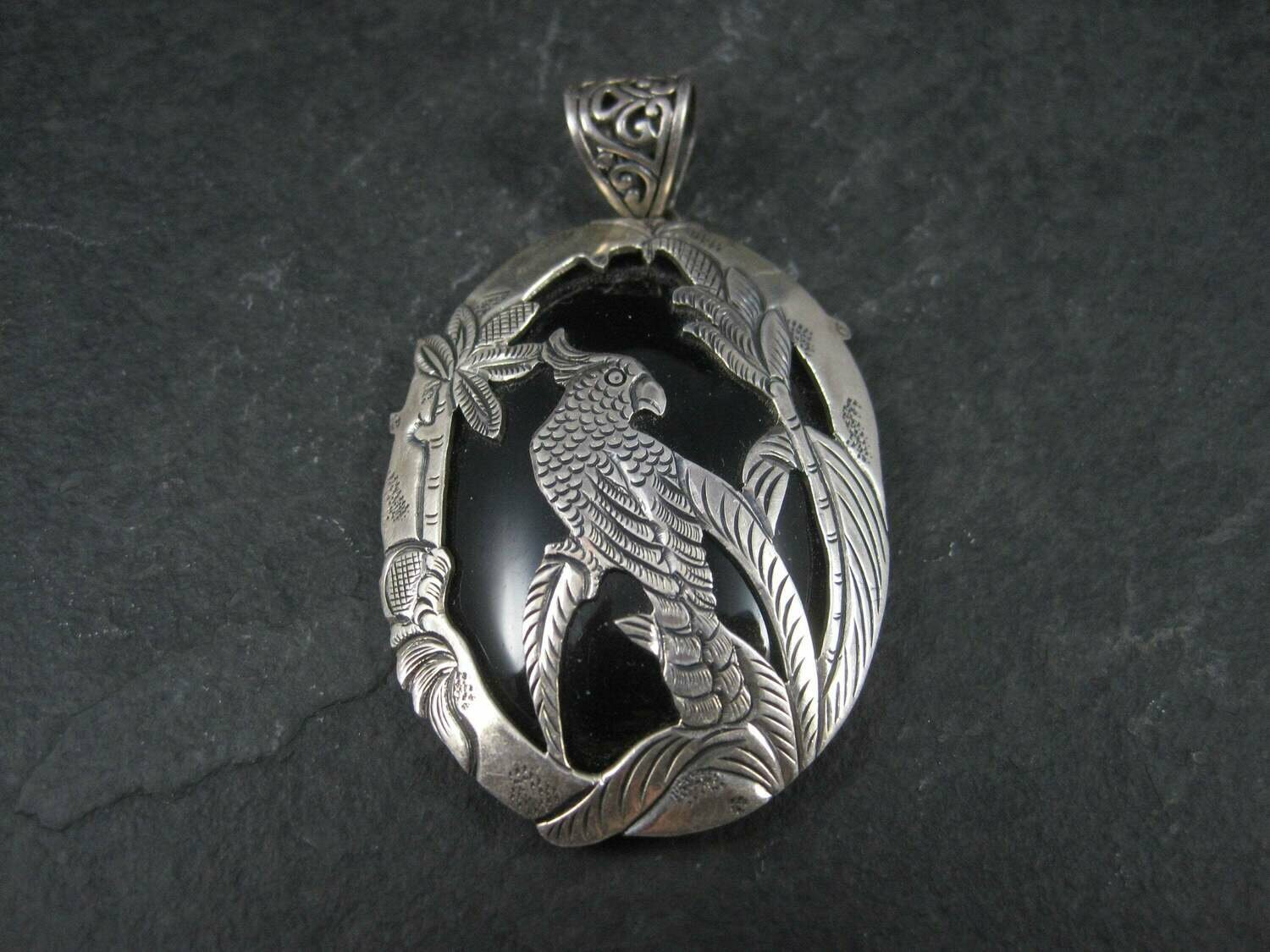 Large Sterling Onyx Parrot Pendant
