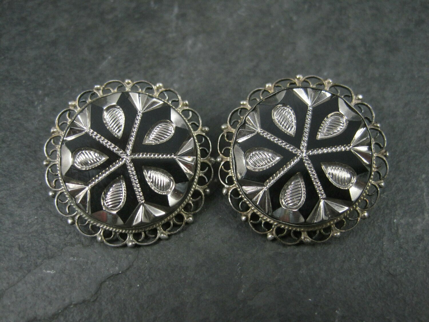 1950s Mexican Sterling Intaglio Clip On Earrings