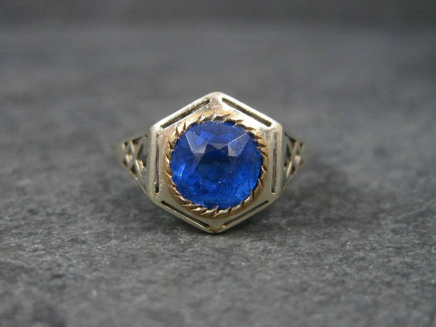 Antique 14K Blue Glass Ring Size 7.5