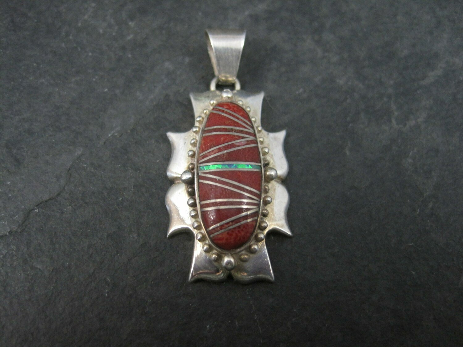 Vintage Southwestern Sterling Coral Opal Inlay Pendant