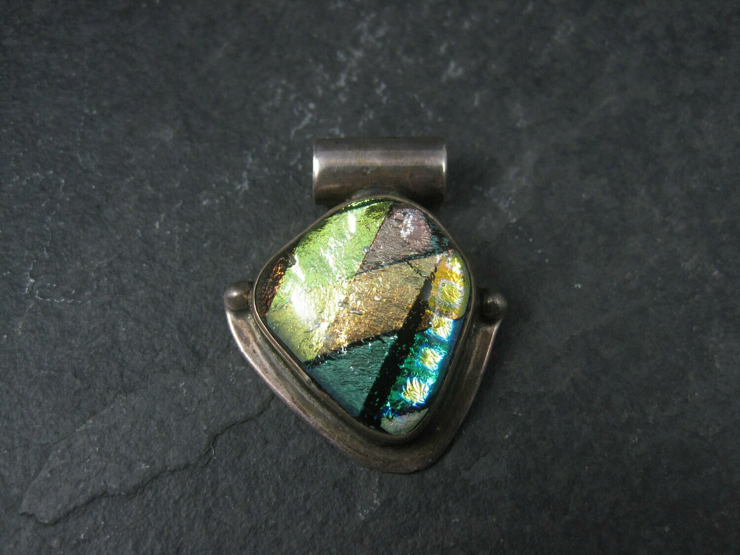 Vintage Sterling Dichroic Glass Pendant