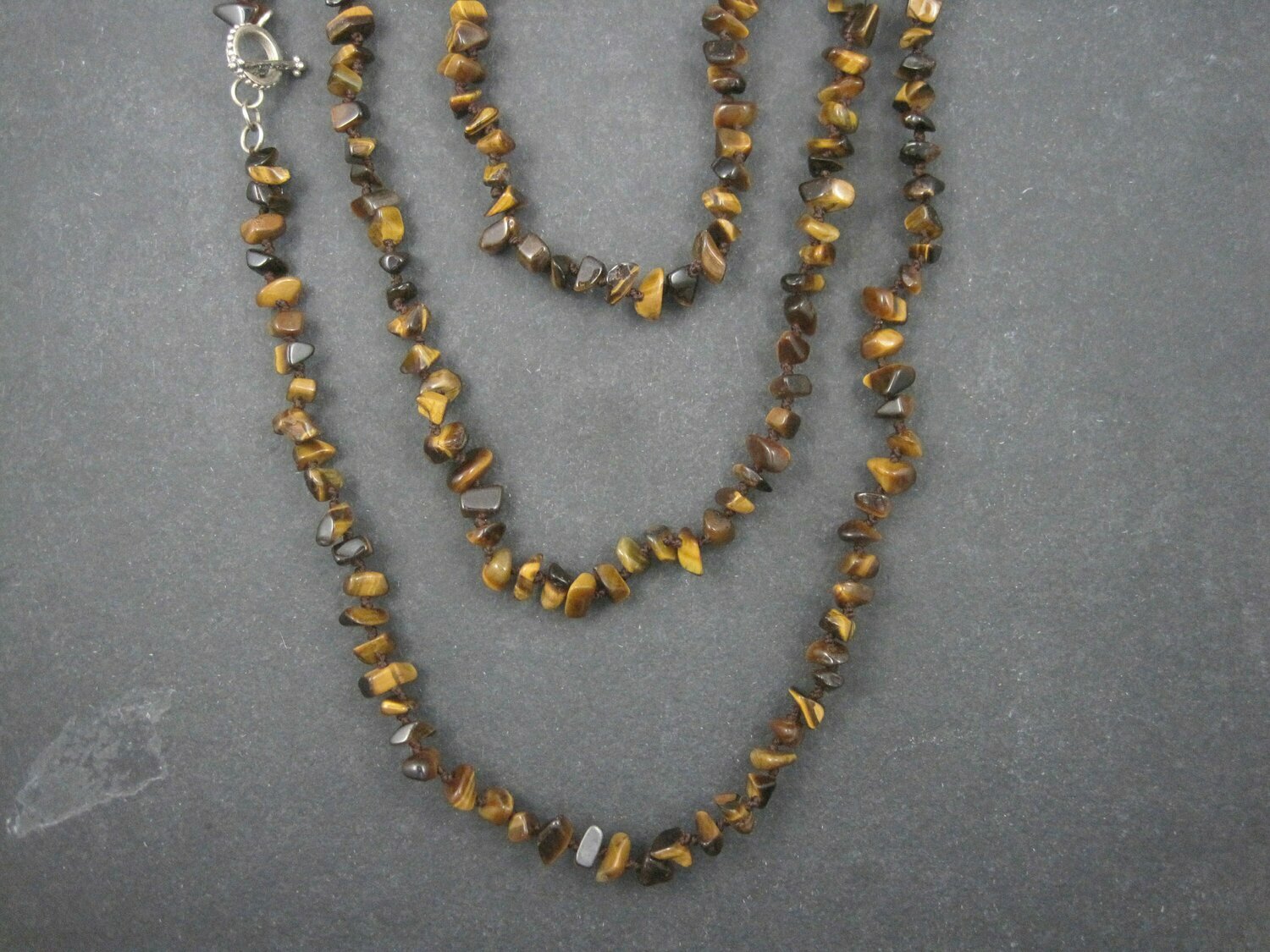 Vintage Opera Length Tigers Eye Toggle Necklace 83 Inches