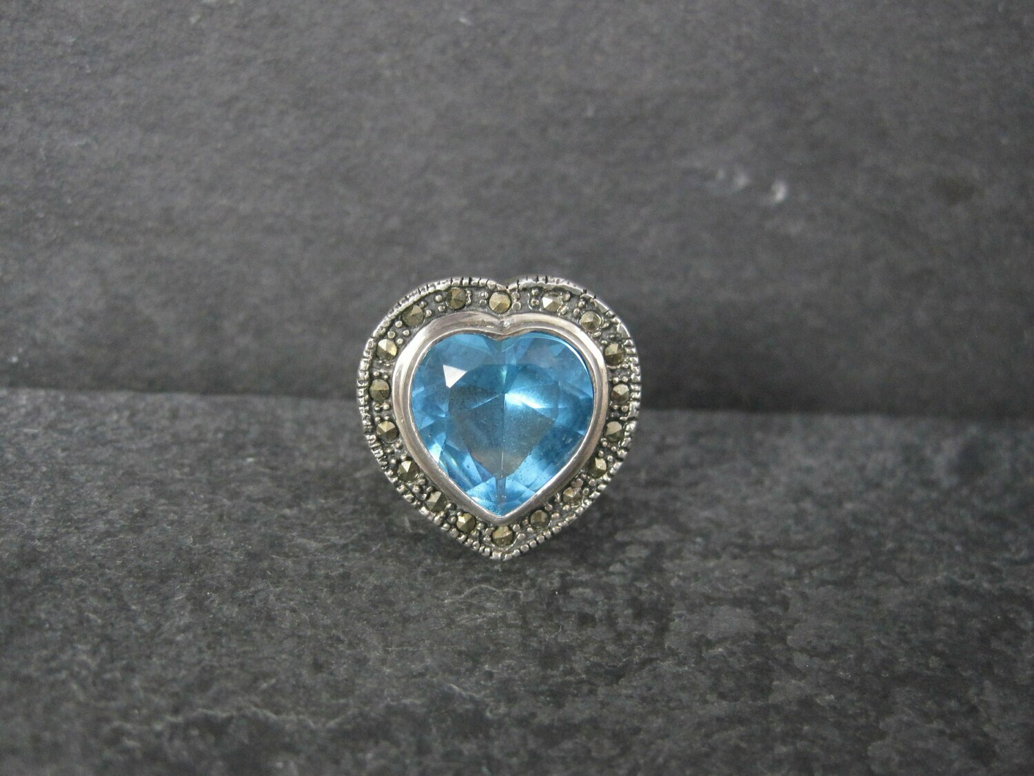 Vintage Marcasite Topaz Heart Ring Size 8