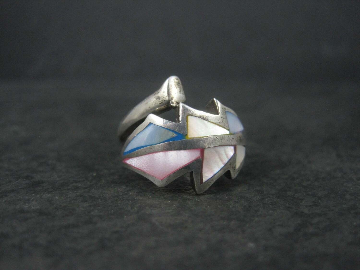 Vintage Sterling Mother of Pearl Wrap Around Feather Ring Size 8.5