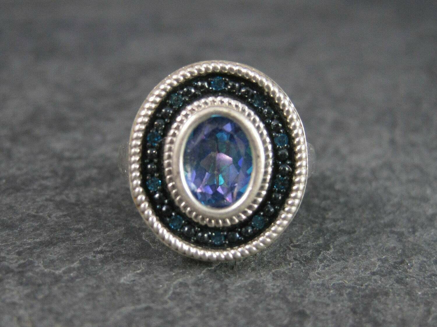 Mystic Topaz Blue Diamond Ring Sterling Size 6