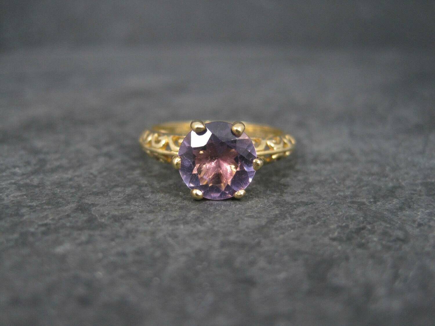 Vintage 90s 10K Filigree Amethyst Solitaire Ring Size 7