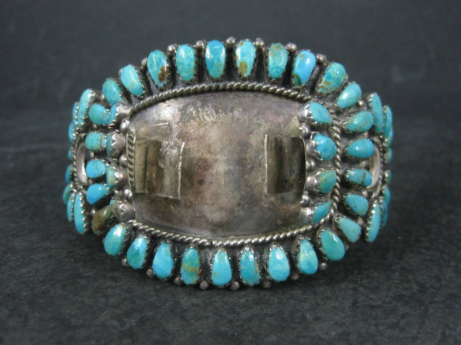 Vintage Zuni Petit Point Turquoise Watch Band Cuff Bracelet 6.5 Inches Judy Wallace