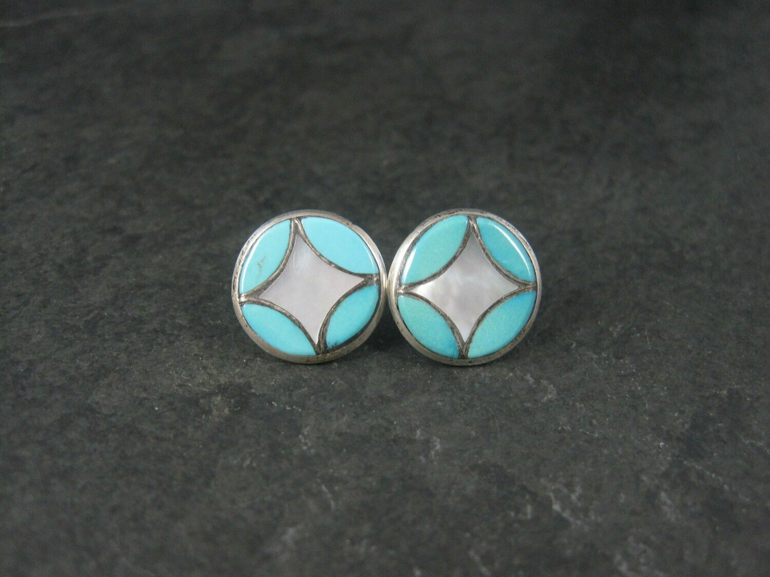 Vintage Southwestern Sterling Turquoise Inlay Post Earrings