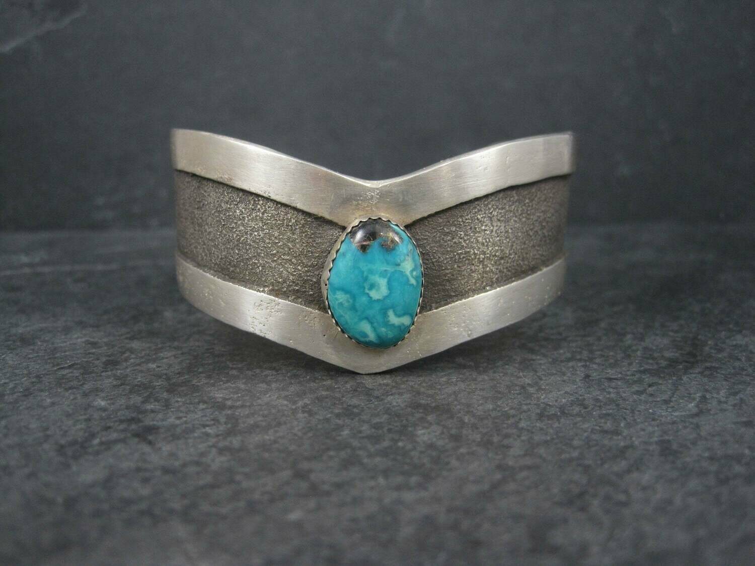 Vintage Navajo Sterling Tufa Turquoise Cuff Bracelet 6.75 Inches