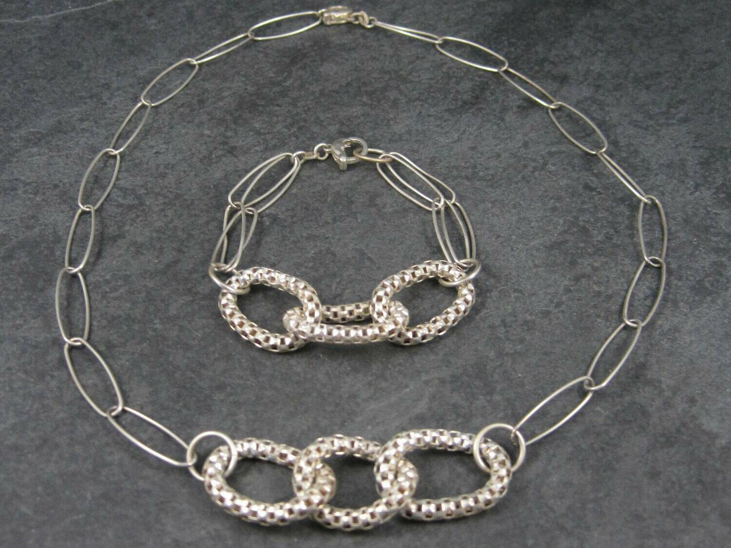 Vintage Modern Sterling Necklace Bracelet Jewelry Set