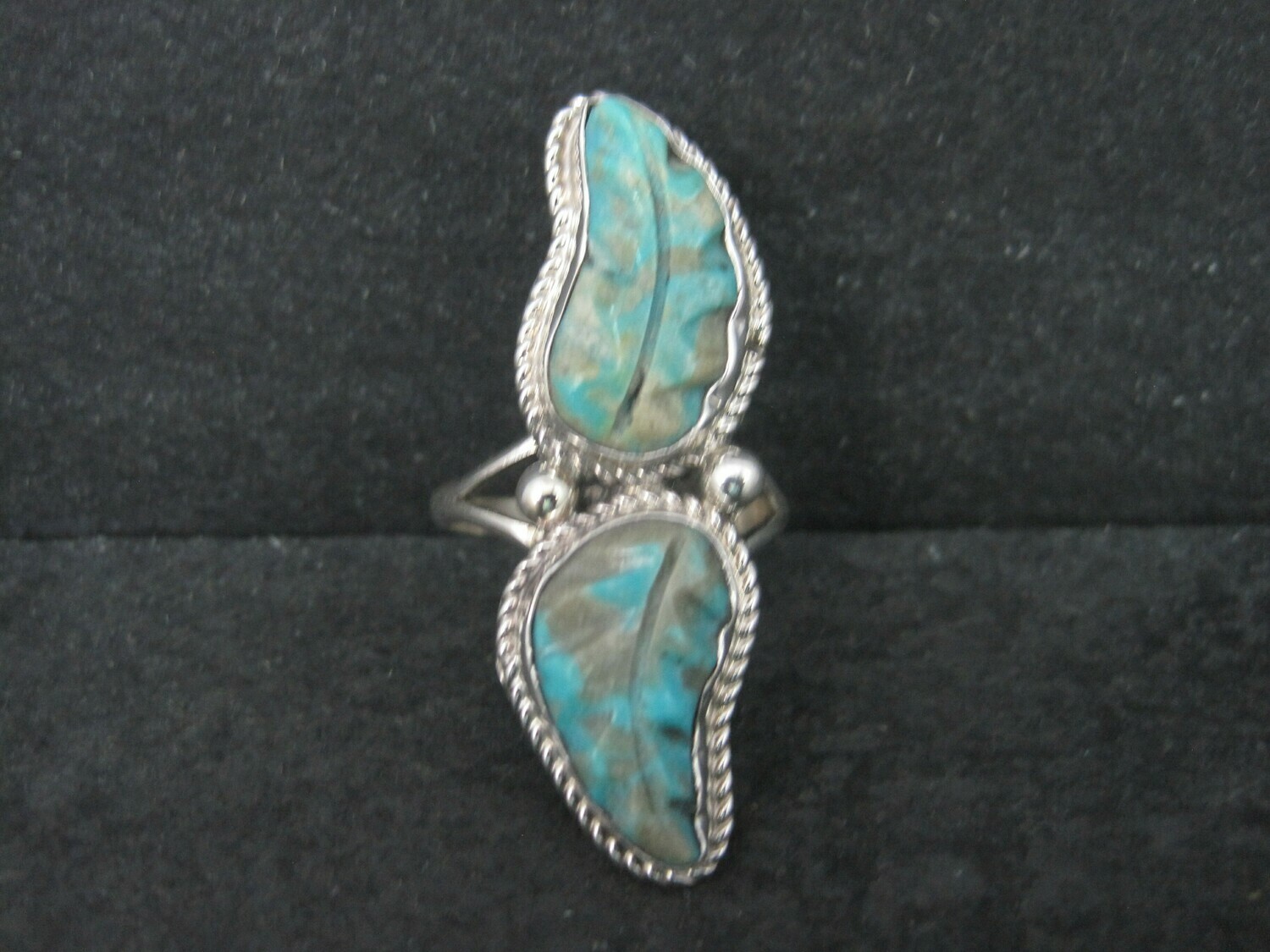 Sterling Carved Turquoise Leaf Ring Size 10