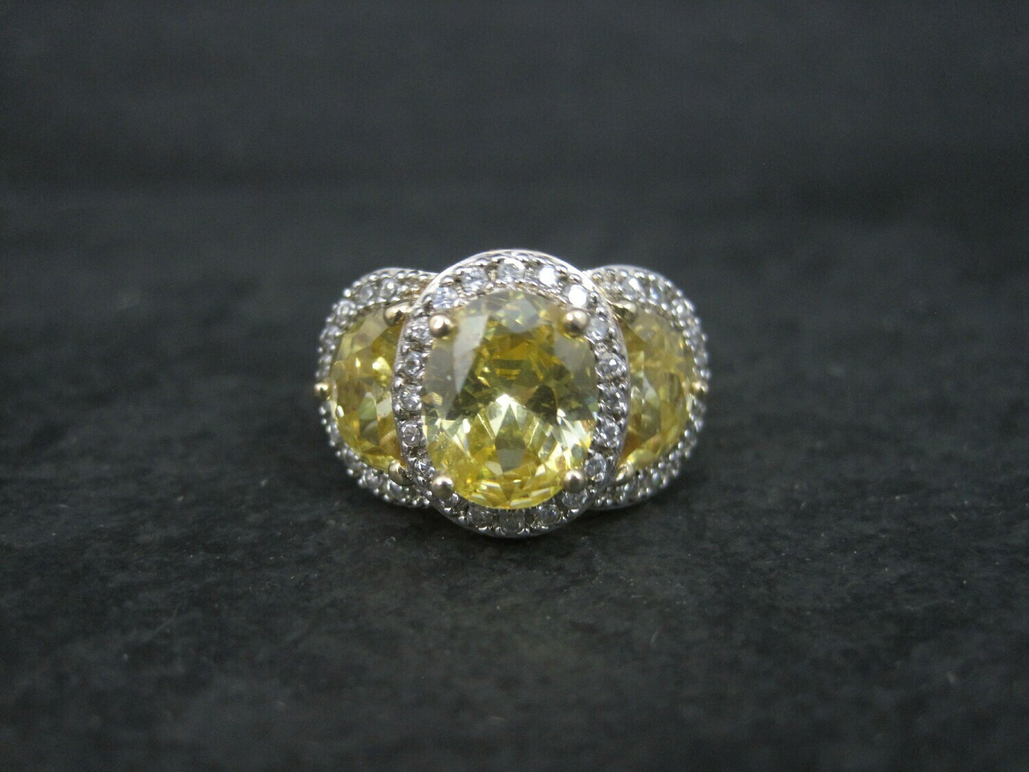 Designer Vermeil Sterling Yellow Crystal Ring Size 8