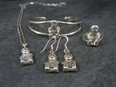 Vintage Sterling Navajo Storyteller Bracelet Ring Earrings Pendant Jewelry Set