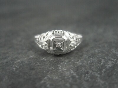 Dainty Antique 10K Filigree Diamond Engagement Ring Size 6