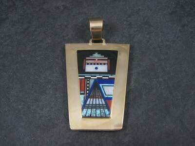 Large Vintage 14K Navajo Reversible Inlay Pendant Jerry Nelson